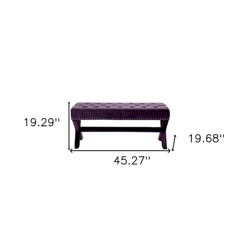 Banc rembourré en velours prune de 45 pouces