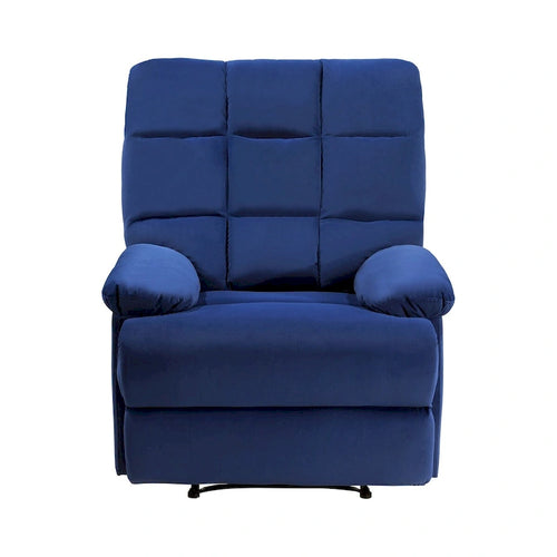 Fauteuil inclinable manuel de 36 pouces, rembourrage en velours bleu, cadre en bois massif