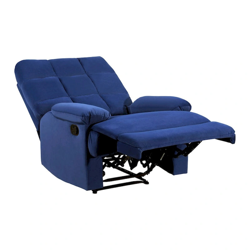 Fauteuil inclinable manuel de 36 pouces, rembourrage en velours bleu, cadre en bois massif