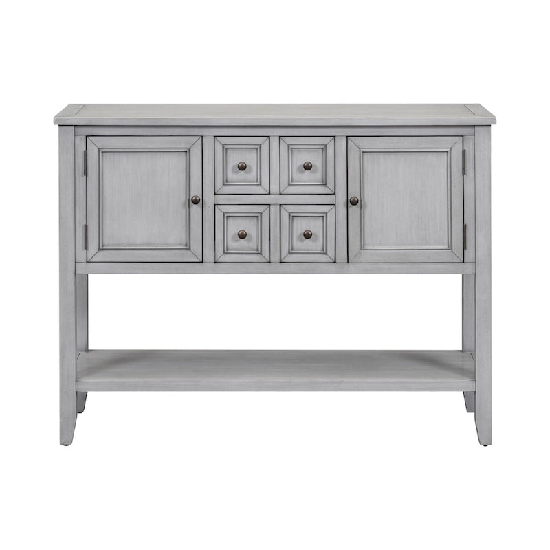 Console avec 4 tiroirs, 2 armoires et une étagère inférieure