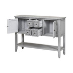 Console avec 4 tiroirs, 2 armoires et une étagère inférieure