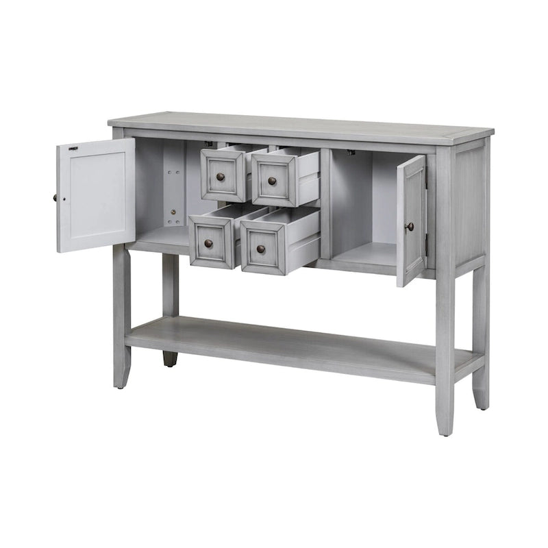 Console avec 4 tiroirs, 2 armoires et une étagère inférieure