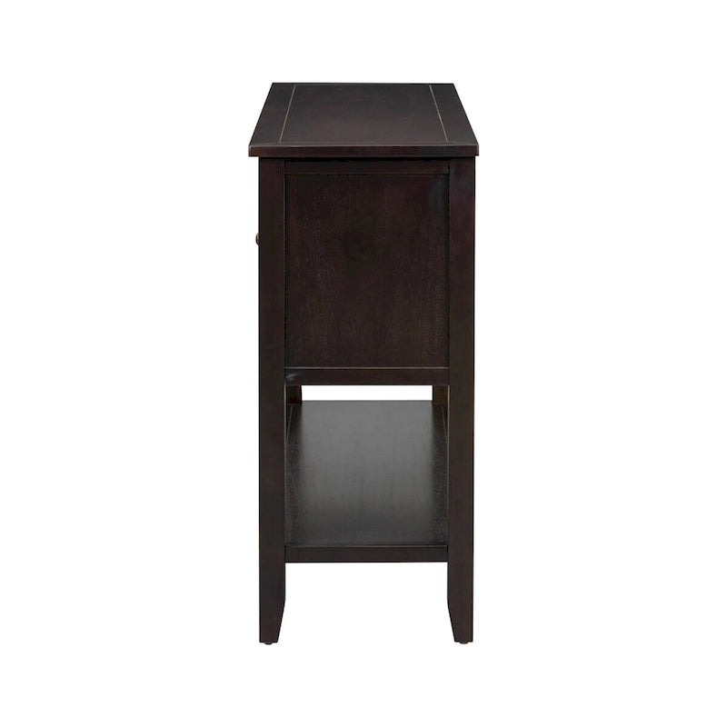 Console avec 4 tiroirs, 2 armoires et une étagère inférieure