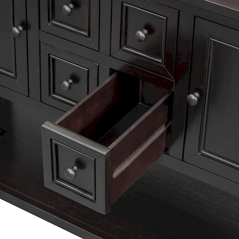 Console avec 4 tiroirs, 2 armoires et une étagère inférieure