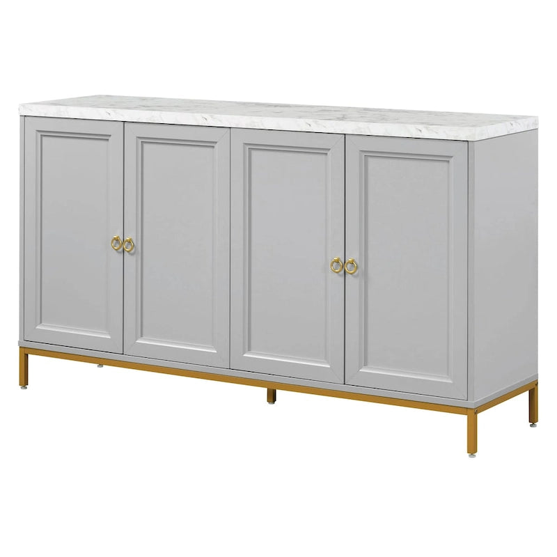 Buffet 4 portes avec étagères réglables, poignées et pieds en métal