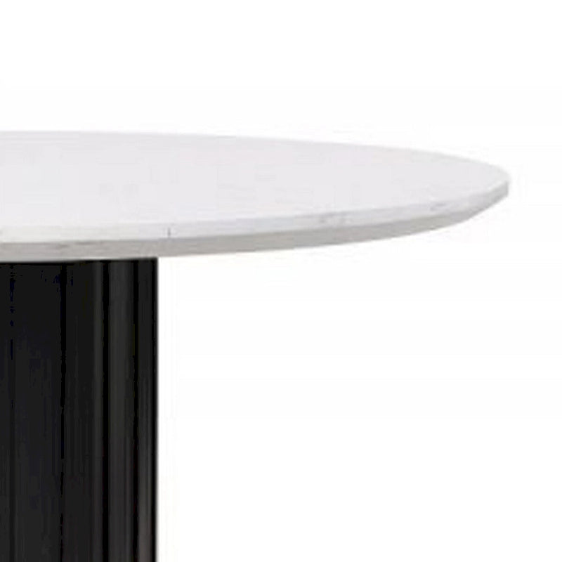Table à manger ronde de 54 pouces avec plateau aspect marbre et pied central noir