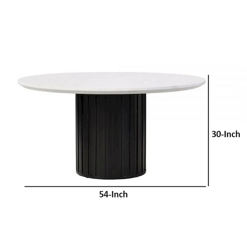 Table à manger ronde de 54 pouces avec plateau aspect marbre et pied central noir