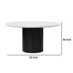 Table à manger ronde de 54 pouces avec plateau aspect marbre et pied central noir