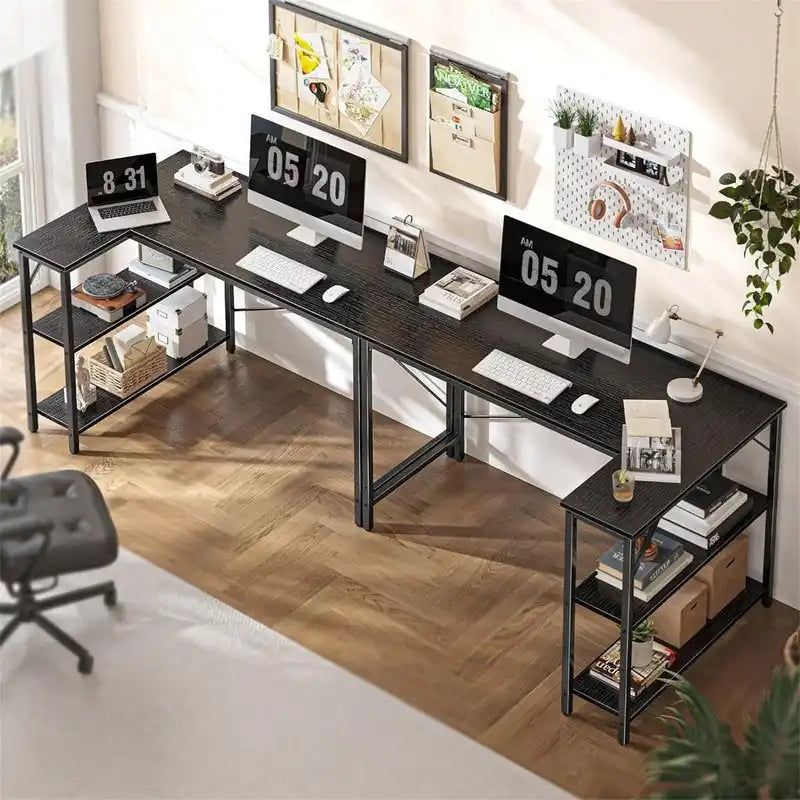 Bureau d'angle en L avec étagères de rangement réversibles à 2 niveaux, 119 cm