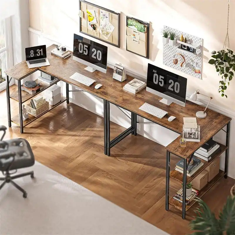 Bureau d'angle en L avec étagères de rangement réversibles à 2 niveaux, 119 cm