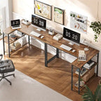 Bureau d'angle en L avec étagères de rangement réversibles à 2 niveaux, 119 cm