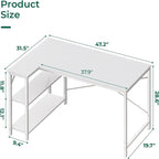 Bureau d'angle en L avec étagères de rangement réversibles à 2 niveaux, 119 cm
