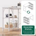 Bureau d'angle en L avec étagères de rangement réversibles à 2 niveaux, 119 cm