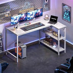 Bureau d'angle en L avec étagères de rangement réversibles à 2 niveaux, 119 cm