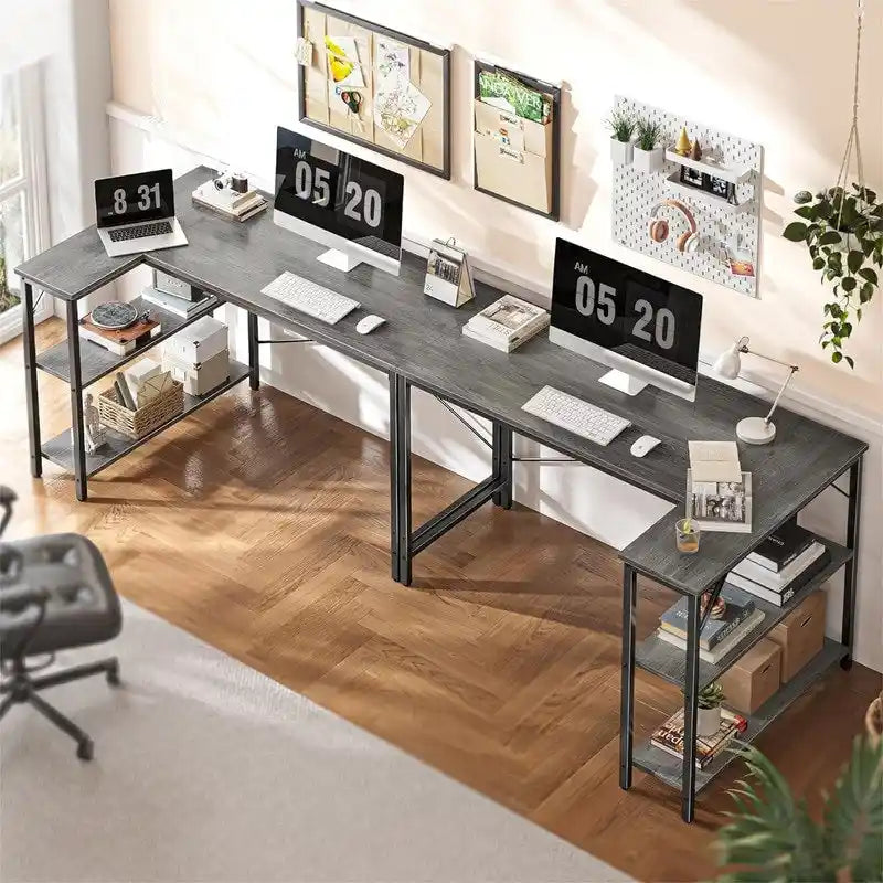Bureau d'angle en L avec étagères de rangement réversibles à 2 niveaux, 119 cm