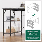 Bureau d'angle en L avec étagères de rangement réversibles à 2 niveaux, 119 cm