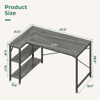 Bureau d'angle en L avec étagères de rangement réversibles à 2 niveaux, 119 cm