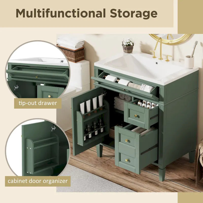 Meuble-lavabo de salle de bain de 30 pouces avec lavabo et armoire de rangement