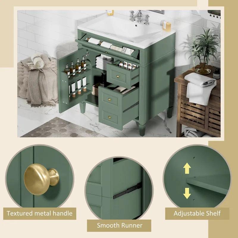 Meuble-lavabo de salle de bain de 30 pouces avec lavabo et armoire de rangement