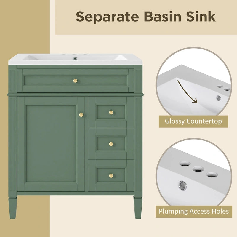 Meuble-lavabo de salle de bain de 30 pouces avec lavabo et armoire de rangement