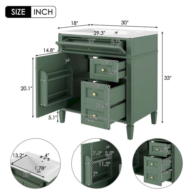 Meuble-lavabo de salle de bain de 30 pouces avec lavabo et armoire de rangement