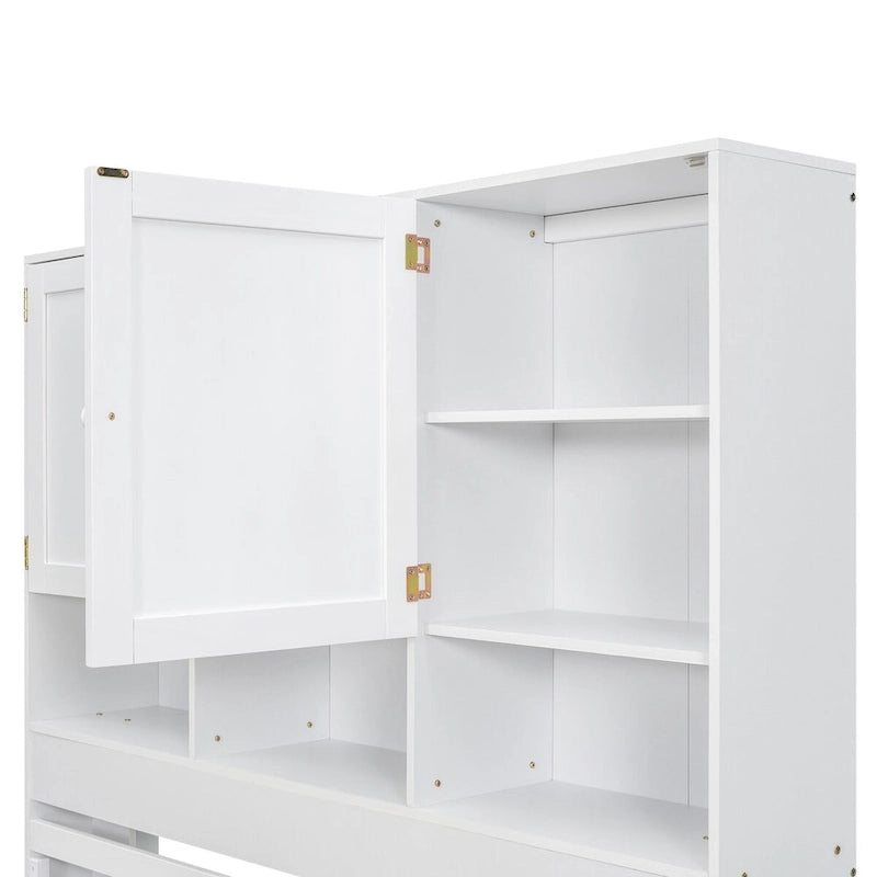 Lit plateforme grand format avec tête de lit de rangement et 4 tiroirs