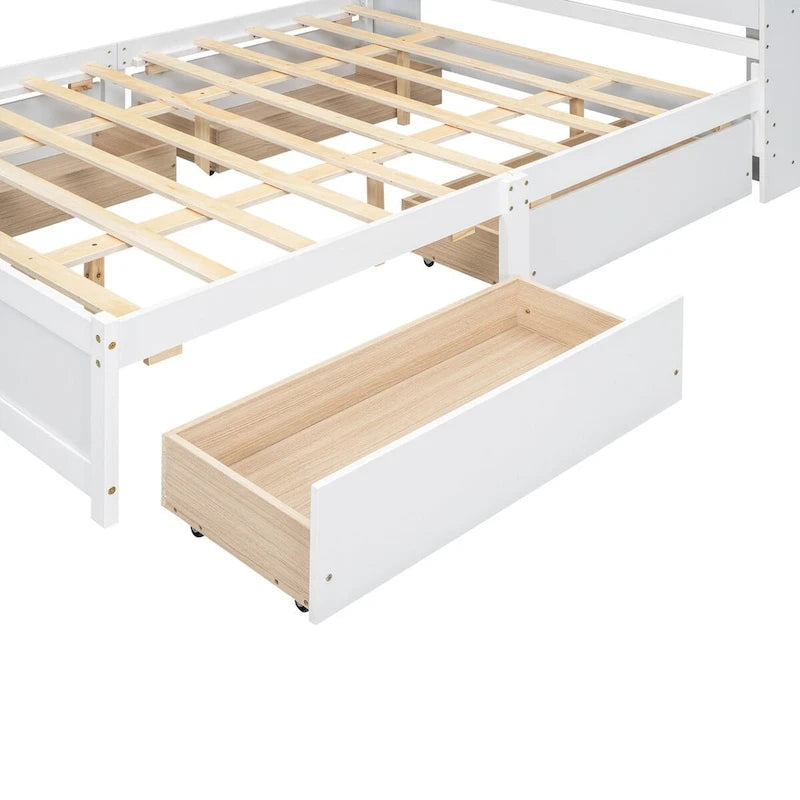 Lit plateforme grand format avec tête de lit de rangement et 4 tiroirs