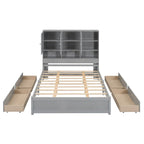 Lit plateforme grand format avec tête de lit de rangement et 4 tiroirs