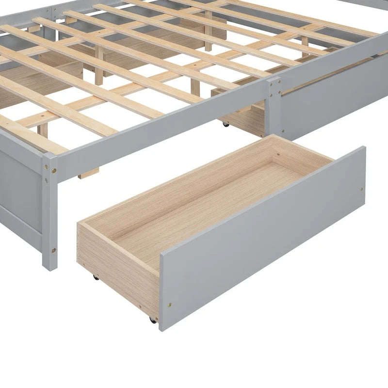 Lit plateforme grand format avec tête de lit de rangement et 4 tiroirs