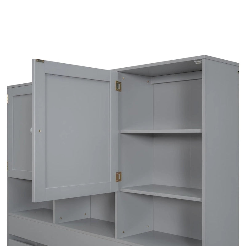 Lit plateforme grand format avec tête de lit de rangement et 4 tiroirs