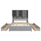 Lit plateforme grand format avec tête de lit de rangement et 4 tiroirs