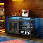 Meuble Bar à Vin de 119 cm avec Prises de Courant et Lumières LED